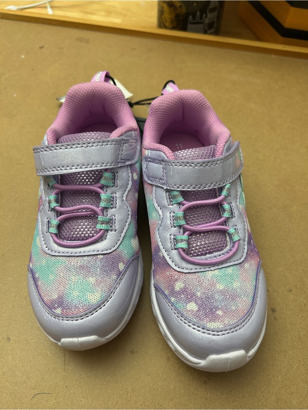 Light up Athletic Works Girls Lavender Tie-Dye Sneakers with Mint Accents